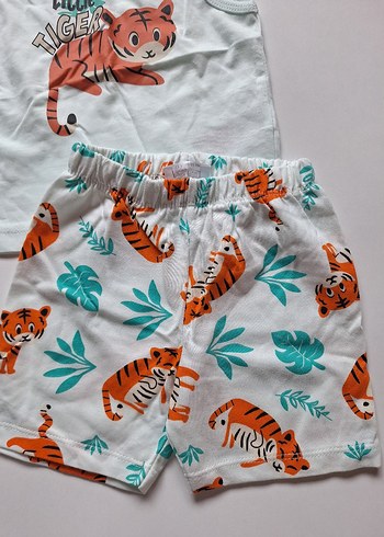 Turkuaz Desenli Bebek Erkek Kolsuz Takım - Görsel 3