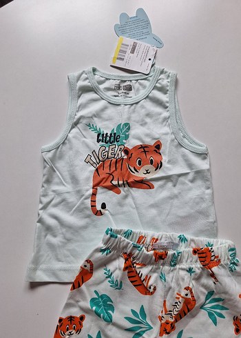 Turkuaz Desenli Bebek Erkek Kolsuz Takım - Görsel 4