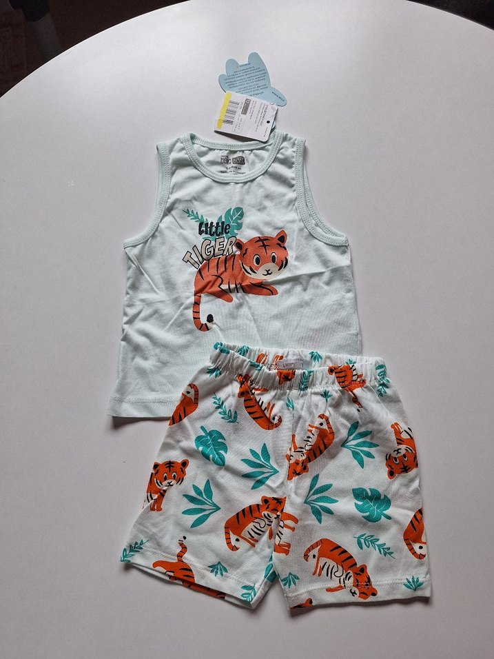 Turkuaz Desenli Bebek Erkek Kolsuz Takım - Görsel 2