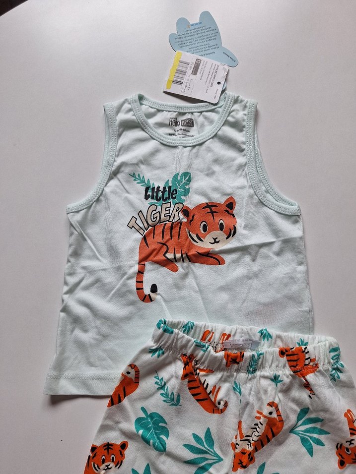 Turkuaz Desenli Bebek Erkek Kolsuz Takım - Görsel 4