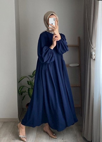 Lacivert Salaş Uzun Kollu Elbise - Görsel 2