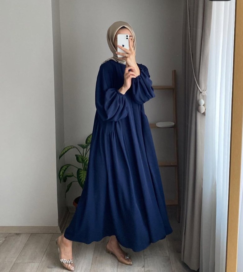 Lacivert Salaş Uzun Kollu Elbise - Görsel 2