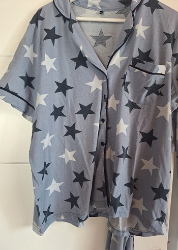 Trendyol & Milla Gri Yıldız Desenli Kısa Kollu Kadın Pijama Takımı