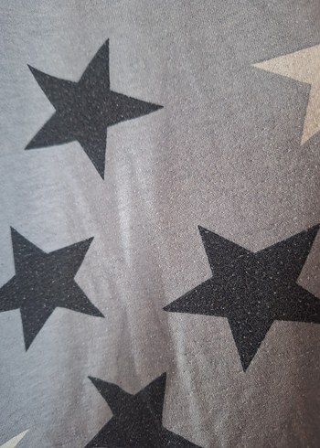 46 Beden gri Renk Gri Yıldız Desenli Kısa Kollu Kadın Pijama Takımı