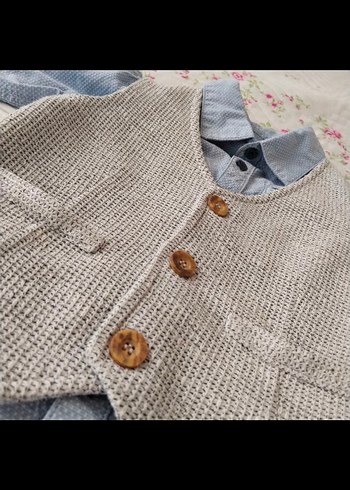 18-24 Ay Beden Gri Düğmeli Denim Çocuk takım