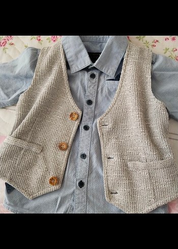 18-24 Ay Beden gri Renk Gri Düğmeli Denim Çocuk takım