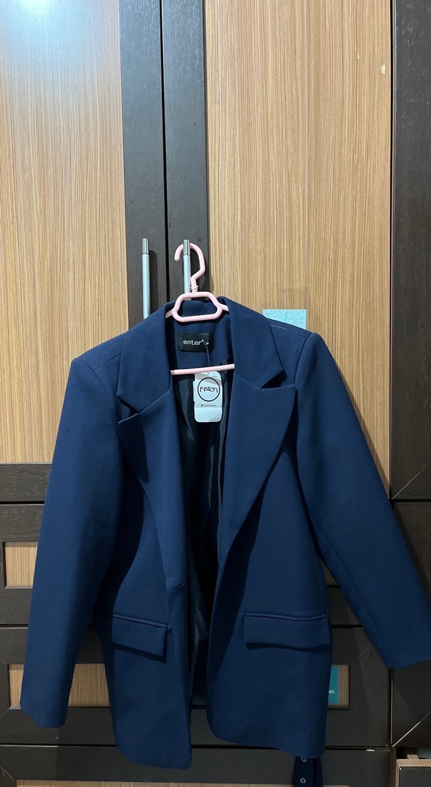 Lacivert Kadın Düğmeli Blazer Ceket - Görsel 4