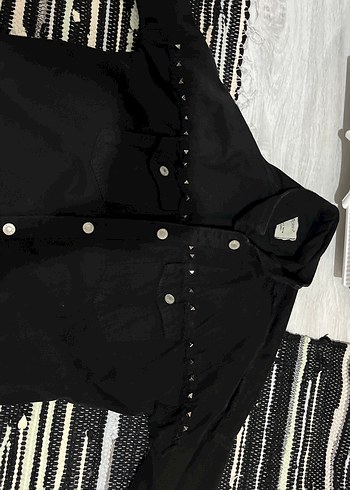 Düğmeli Siyah Kadın Denim Ceket - Görsel 2