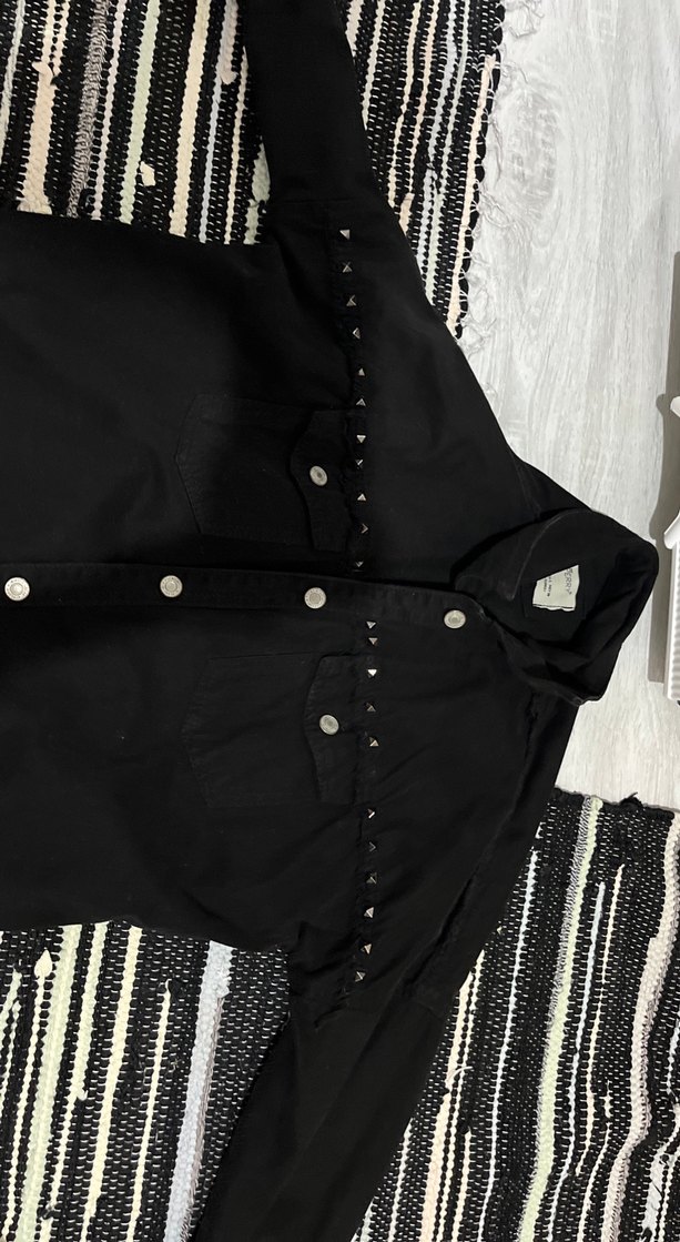 Düğmeli Siyah Kadın Denim Ceket - Görsel 2