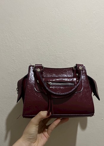 Vintage Bordo Deri Kadın Çanta - Görsel 4