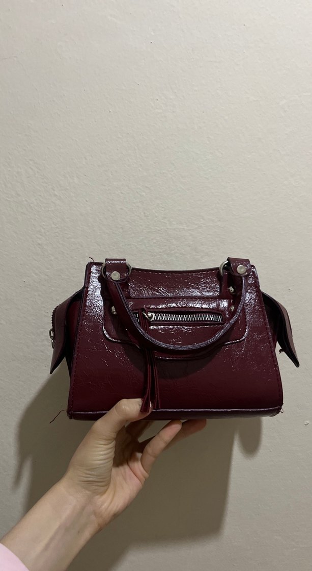 Vintage Bordo Deri Kadın Çanta - Görsel 4