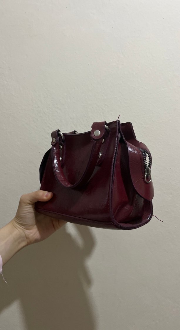 Vintage Bordo Deri Kadın Çanta - Görsel 2