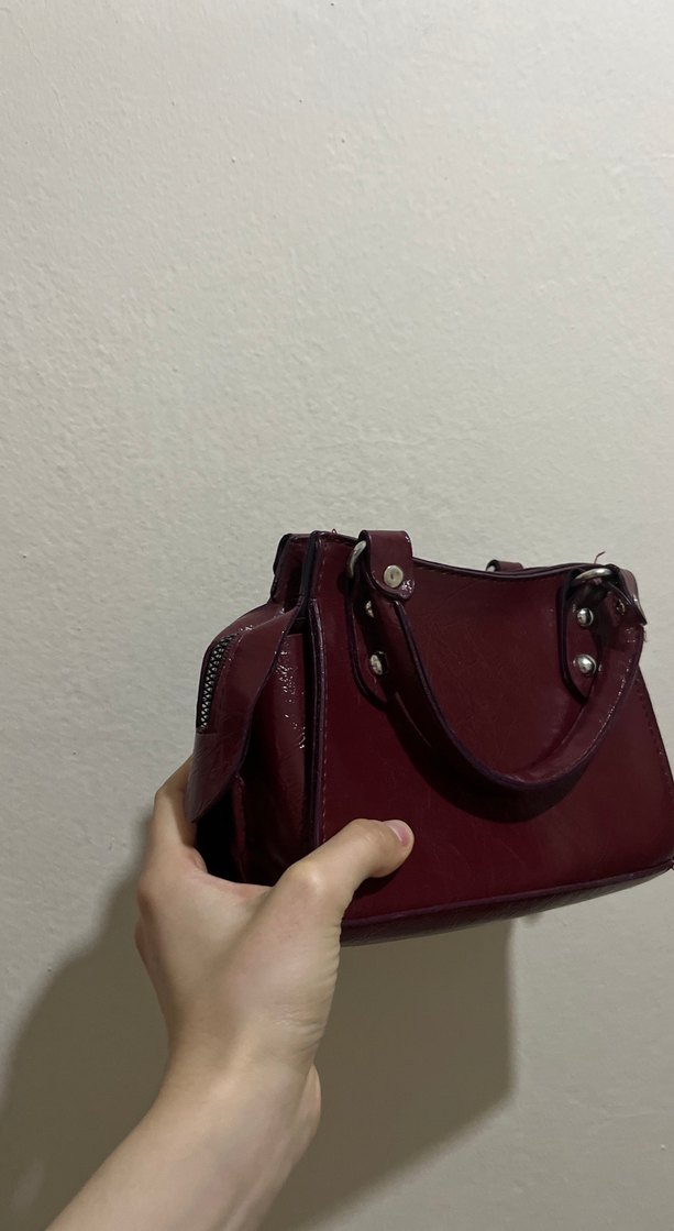 Vintage Bordo Deri Kadın Çanta - Görsel 3