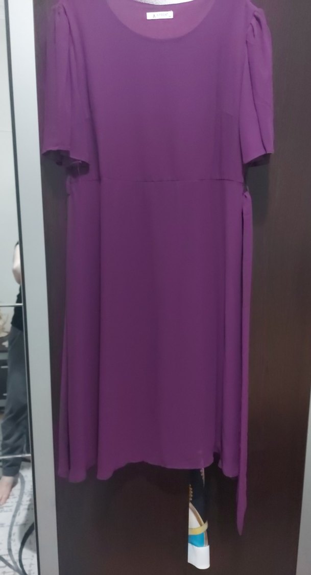 Mor Uzun Kollu Midi Elbise - Görsel 5