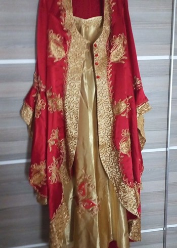 Uzun Kollu Kırmızı Nakışlı Kadın Hint Elbisesi - Görsel 7