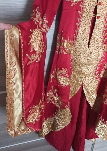 Uzun Kollu Kırmızı Nakışlı Kadın Hint Elbisesi - Görsel 2