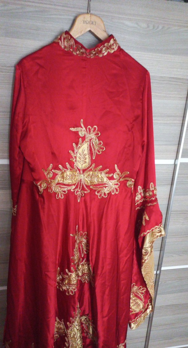 Uzun Kollu Kırmızı Nakışlı Kadın Hint Elbisesi - Görsel 4