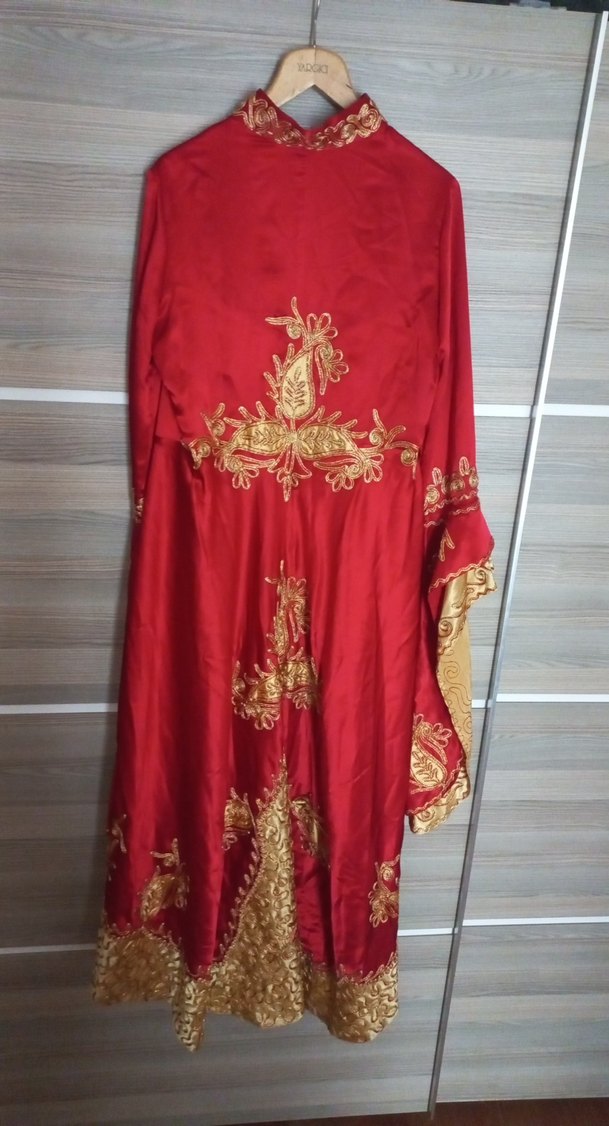 Uzun Kollu Kırmızı Nakışlı Kadın Hint Elbisesi - Görsel 3