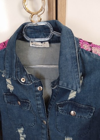 Pullu Mini Kadın Denim Ceket - Görsel 6