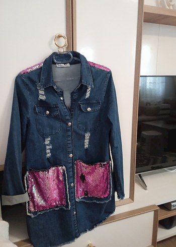 Pullu Mini Kadın Denim Ceket - Görsel 5