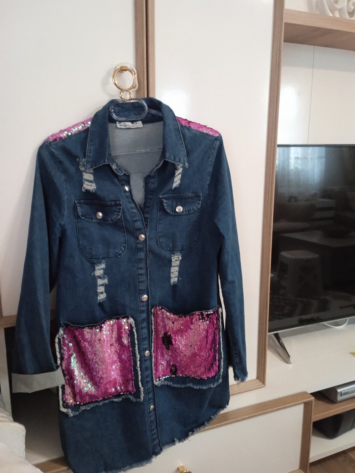 Pullu Mini Kadın Denim Ceket - Görsel 5