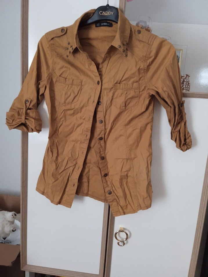 Kahverengi, Düğmeli Kadın Gömlek - Görsel 2