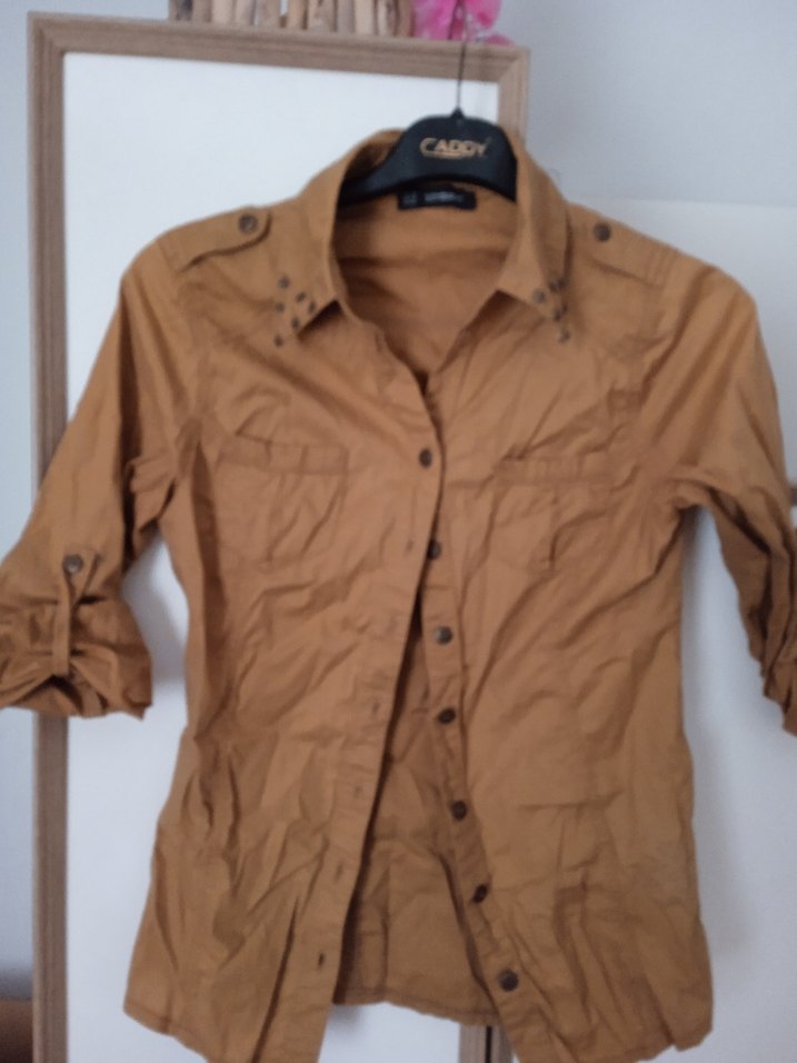 Kahverengi, Düğmeli Kadın Gömlek - Görsel 3