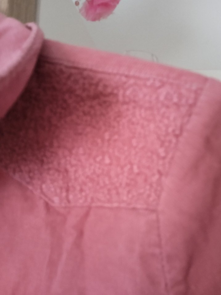 Pembe Keten Uzun Kollu Kadın Gömlek - Görsel 4