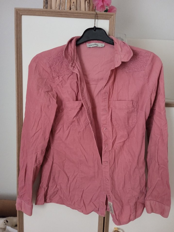 Pembe Keten Uzun Kollu Kadın Gömlek - Görsel 3