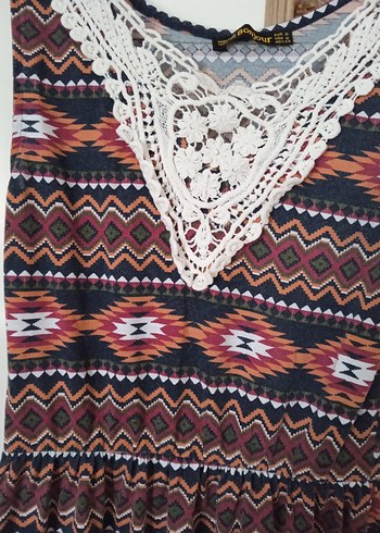 Dantel Detaylı Bohem V Yakalı Uzun Elbise - Görsel 5