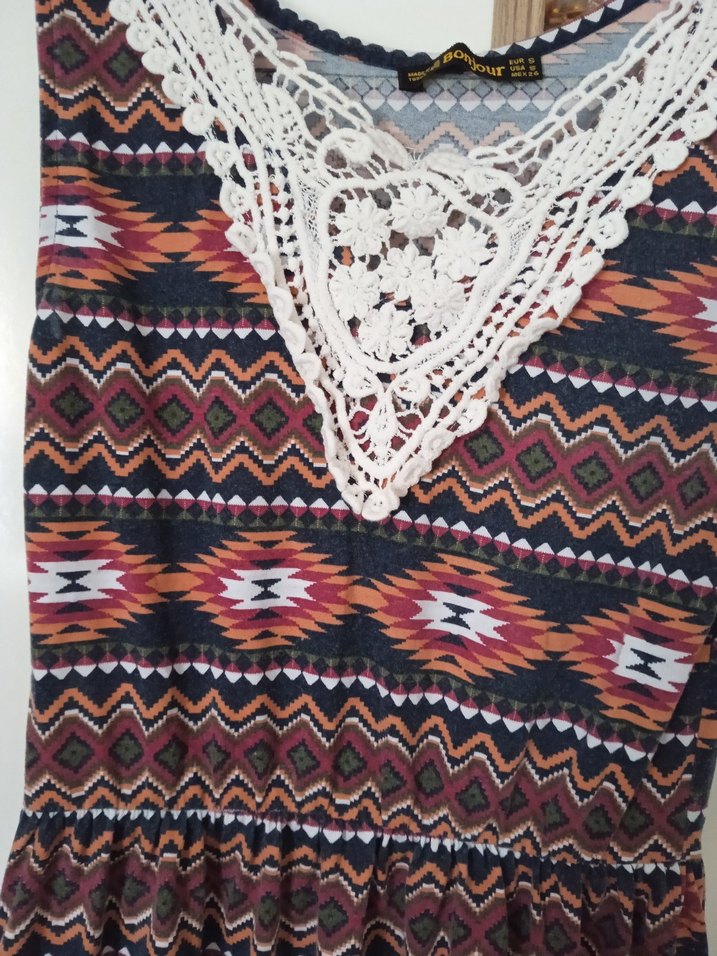 Dantel Detaylı Bohem V Yakalı Uzun Elbise - Görsel 5