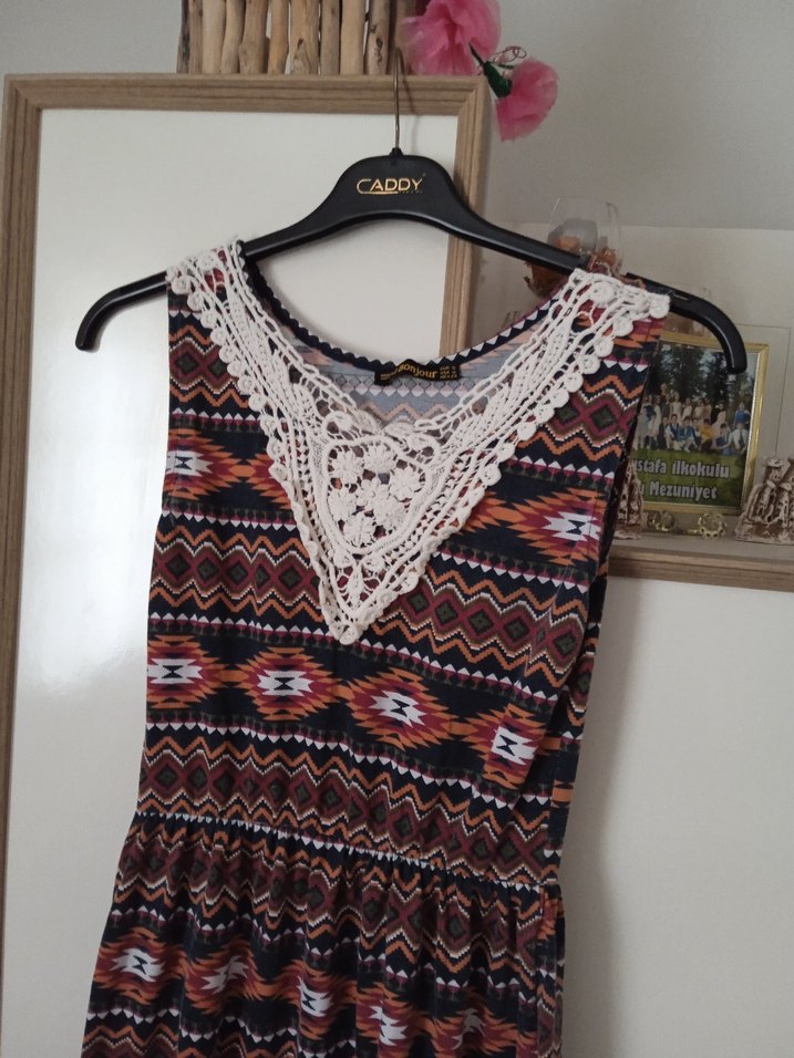 Dantel Detaylı Bohem V Yakalı Uzun Elbise - Görsel 3