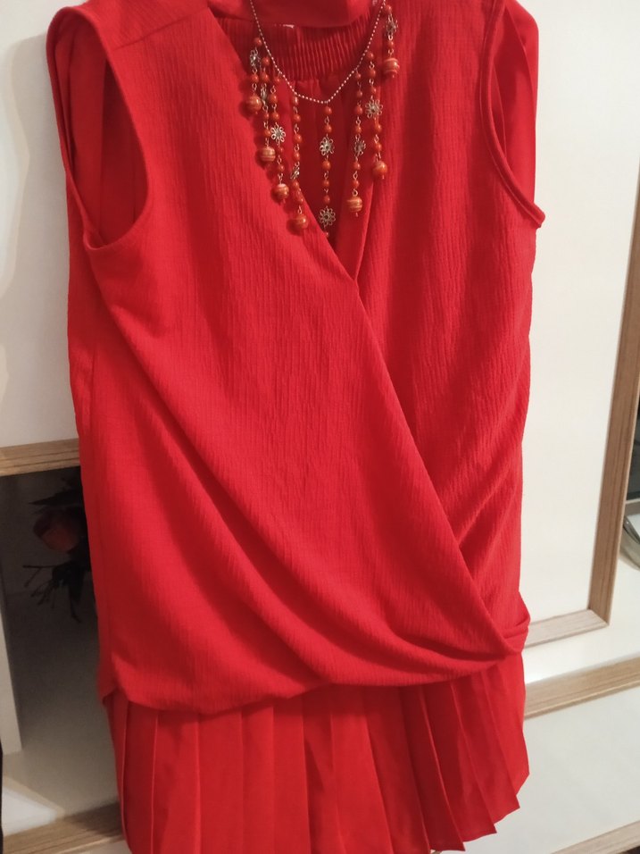 Kırmızı Bohem Kolsuz  Bluz ve etek takim - Görsel 3