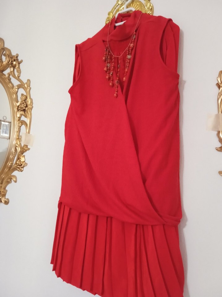 Kırmızı Bohem Kolsuz  Bluz ve etek takim - Görsel 4