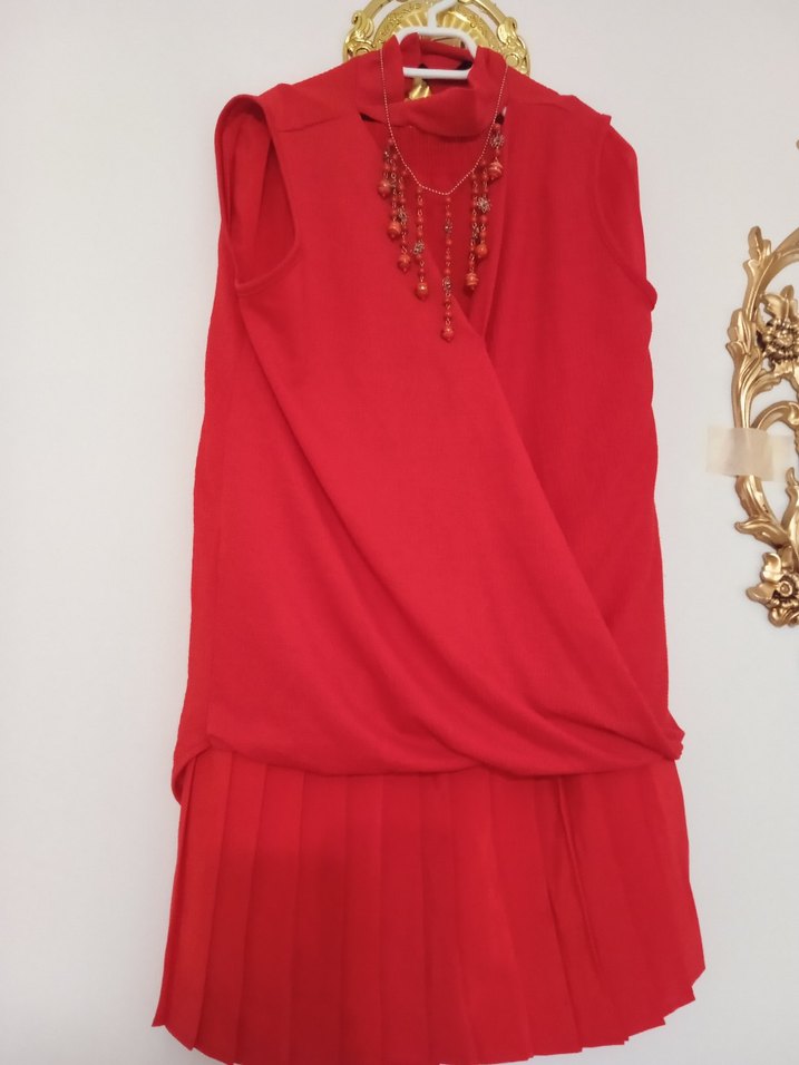 Kırmızı Bohem Kolsuz  Bluz ve etek takim - Görsel 2