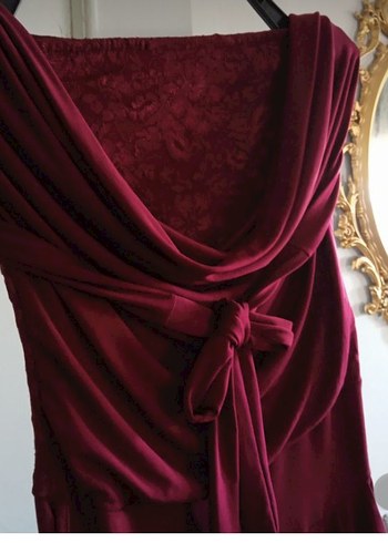 Bordo Drapeli Uzun Kadın Tulum - Görsel 3