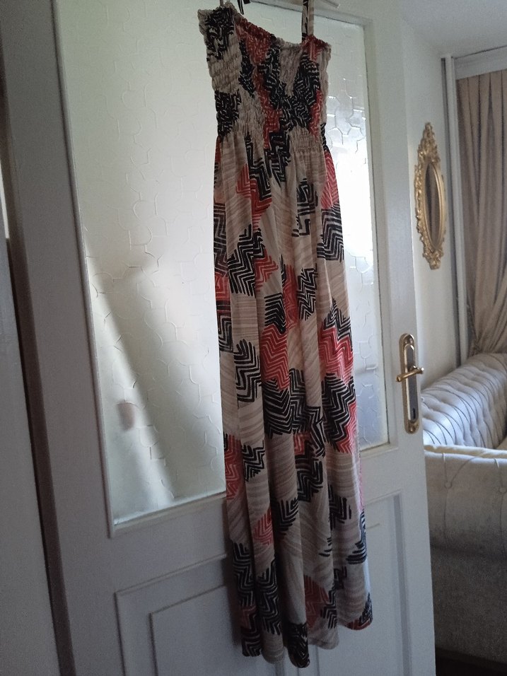 Çok Renkli Bohem Uzun Askılı Elbise - Görsel 5