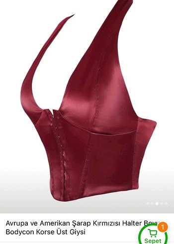 Şarap Kırmızısı Saten Bustiyer - Görsel 3