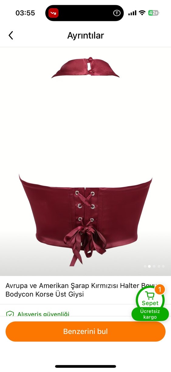 Şarap Kırmızısı Saten Bustiyer - Görsel 2