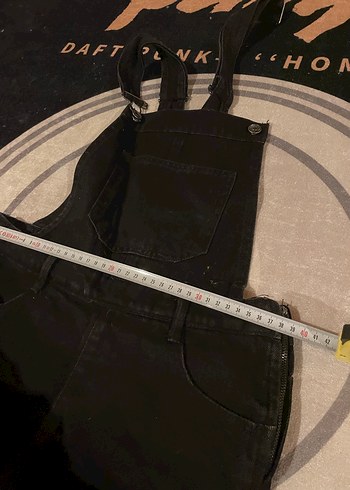 Siyah Kısa Kot Salopet, Tokalı, İnce Kesim tulum - Görsel 2