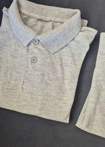 9 Yaş Beden Erkek Gri Kısa Kollu Polo Tişört