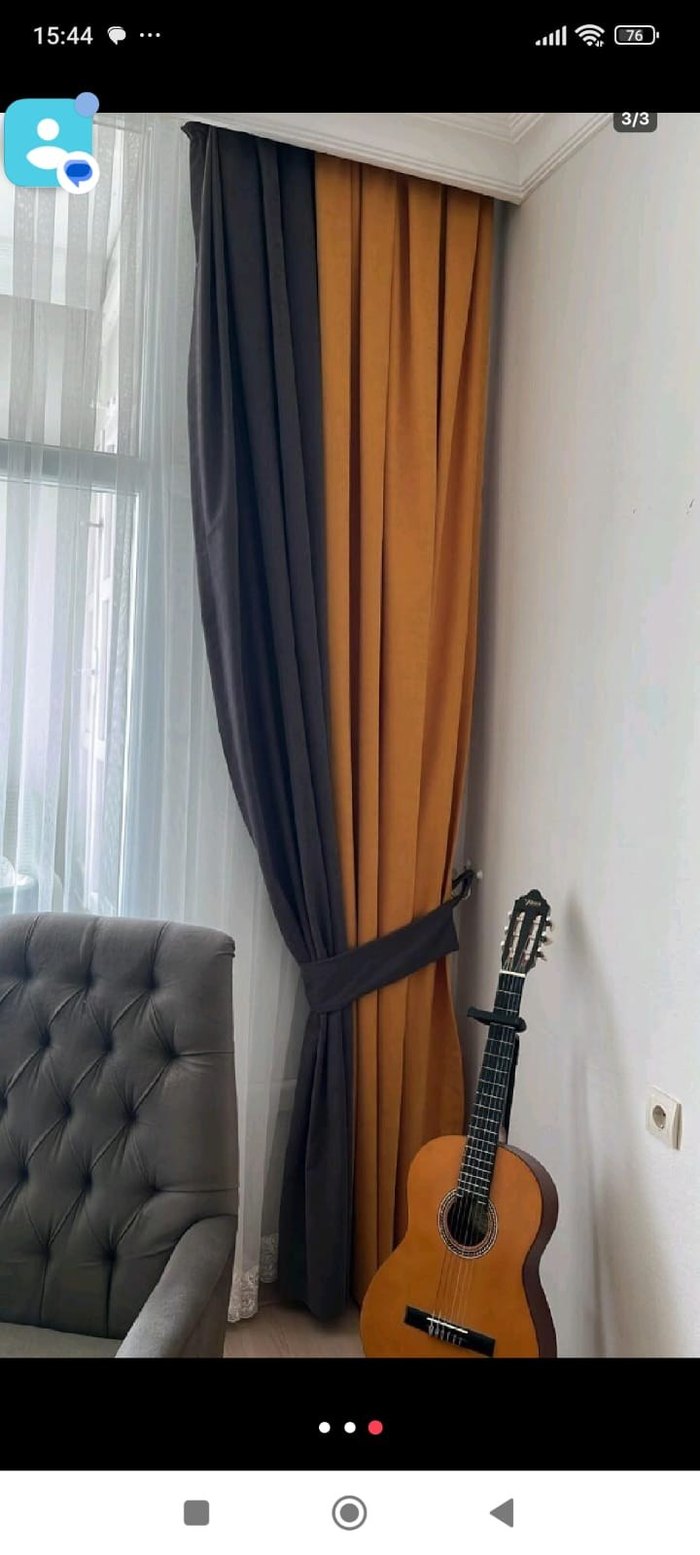 Modern Klasik Çizgili hardal ve  Gri Perde - Görsel 2