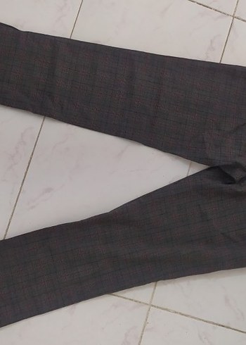 Gri Kumaş Kadın Pantolon, Normal Boy, paça düğmeli - Görsel 2