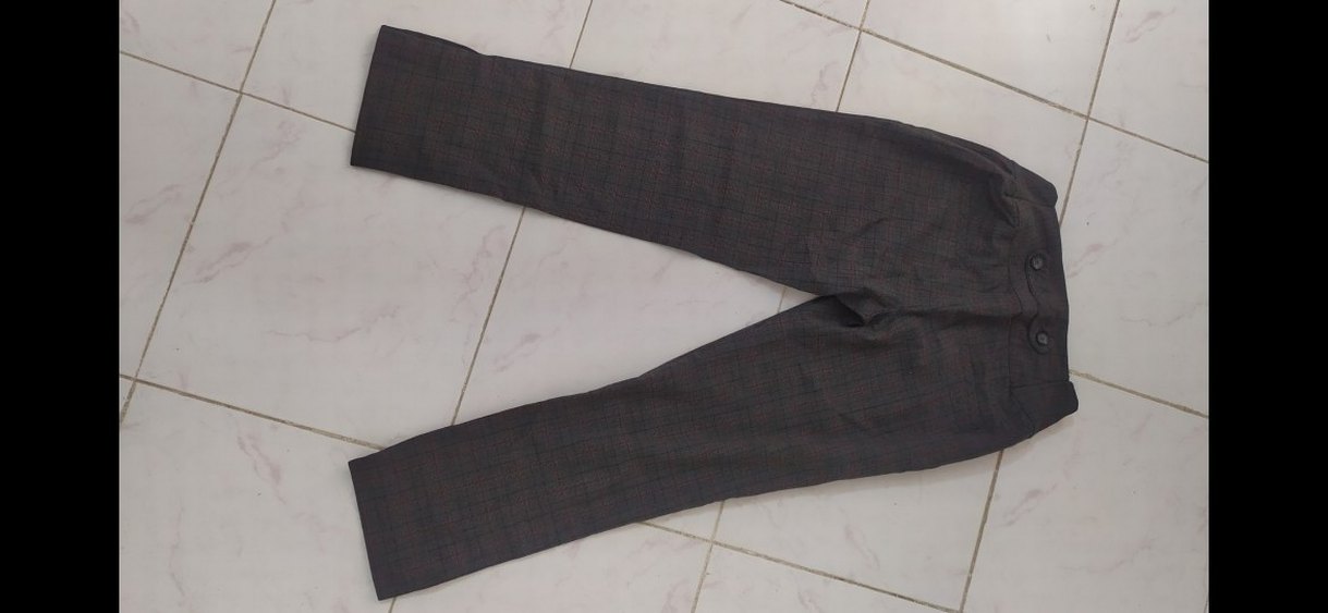 Gri Kumaş Kadın Pantolon, Normal Boy, paça düğmeli - Görsel 2