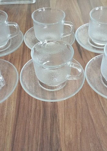 Buzlu Cam çay Fincanı ve Tabağı Seti