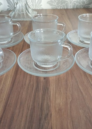 Paşabahçe Buzlu Cam çay Fincanı ve Tabağı Seti