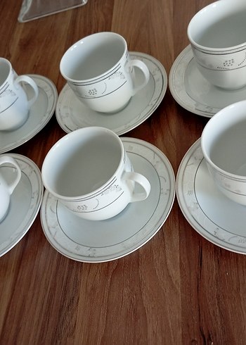 Kütahya Porselen Gri Detaylı Beyaz Porselen çay Fincanı Seti