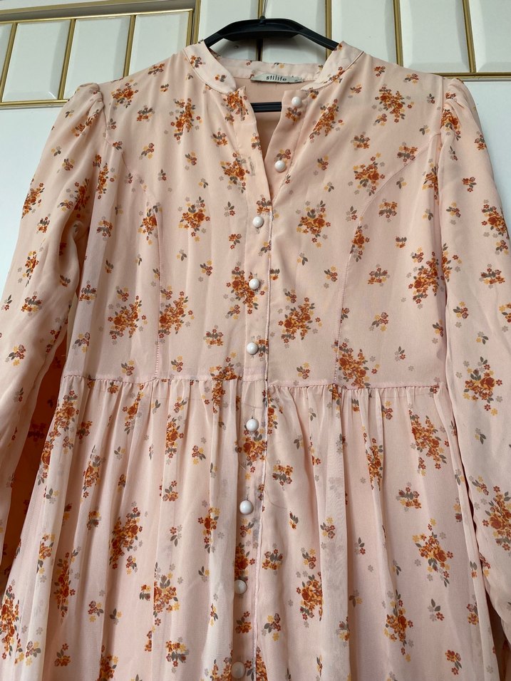 Turuncu Çiçekli Uzun Bohem Elbise - Görsel 2