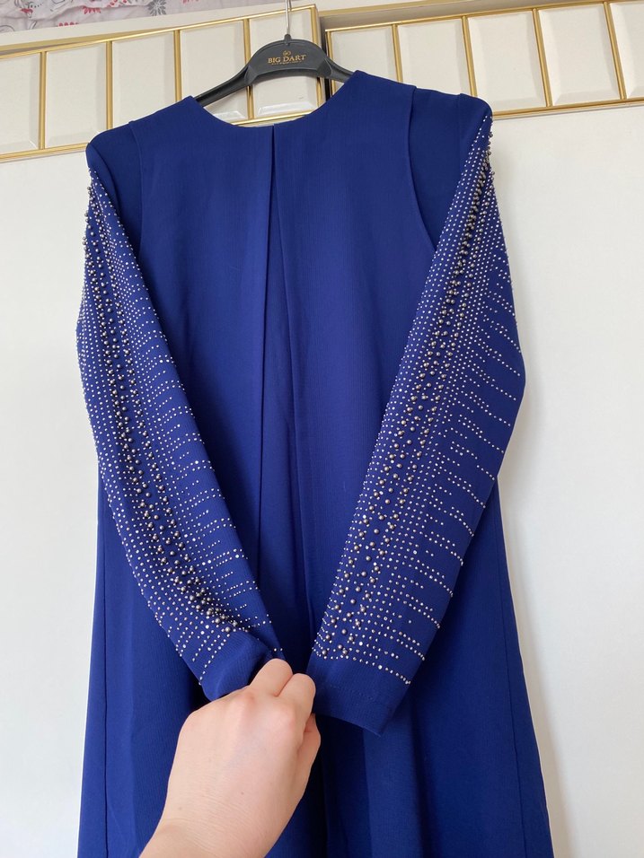 Parlak Mavi Uzun Kollu Kadın Elbise - Görsel 3