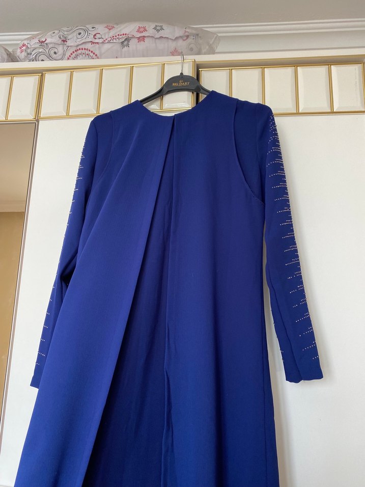 Parlak Mavi Uzun Kollu Kadın Elbise - Görsel 2